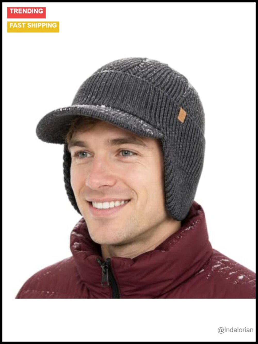 Merino Wool Blend Waterproof Visor Beanie Ear Flaps Polartec Fleece Lined